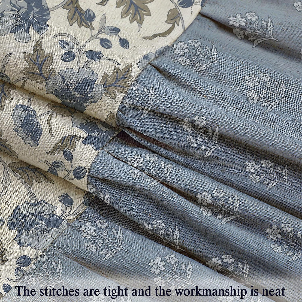 Blue Ruffle Farmhouse Floral Shower Curtain for Bathroom, 72"H x 72"W