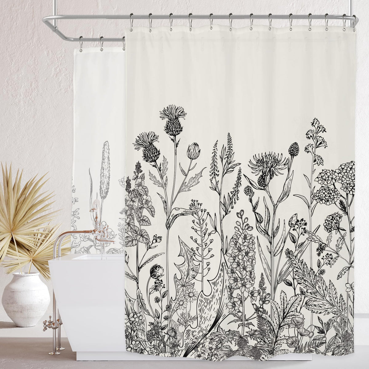 Sage Green Floral Wildflower Plant Herbs Nature Bathroom Shower Curtain Set