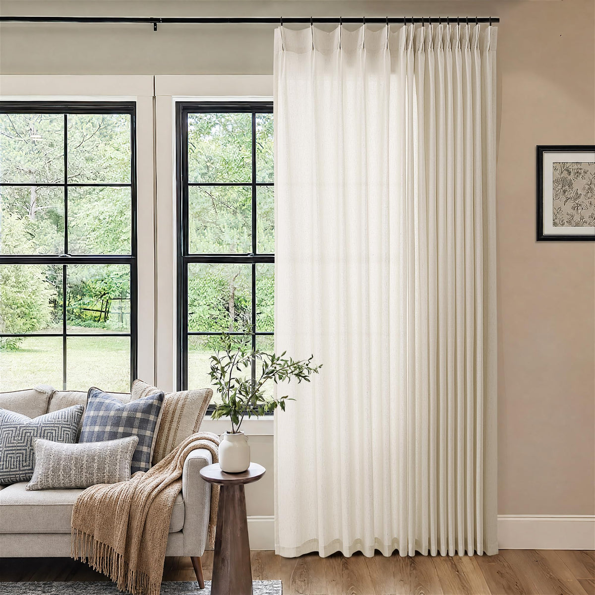 72 Inch Linen Pleated Shower Curtain Burlywood Birch Semi Sheer