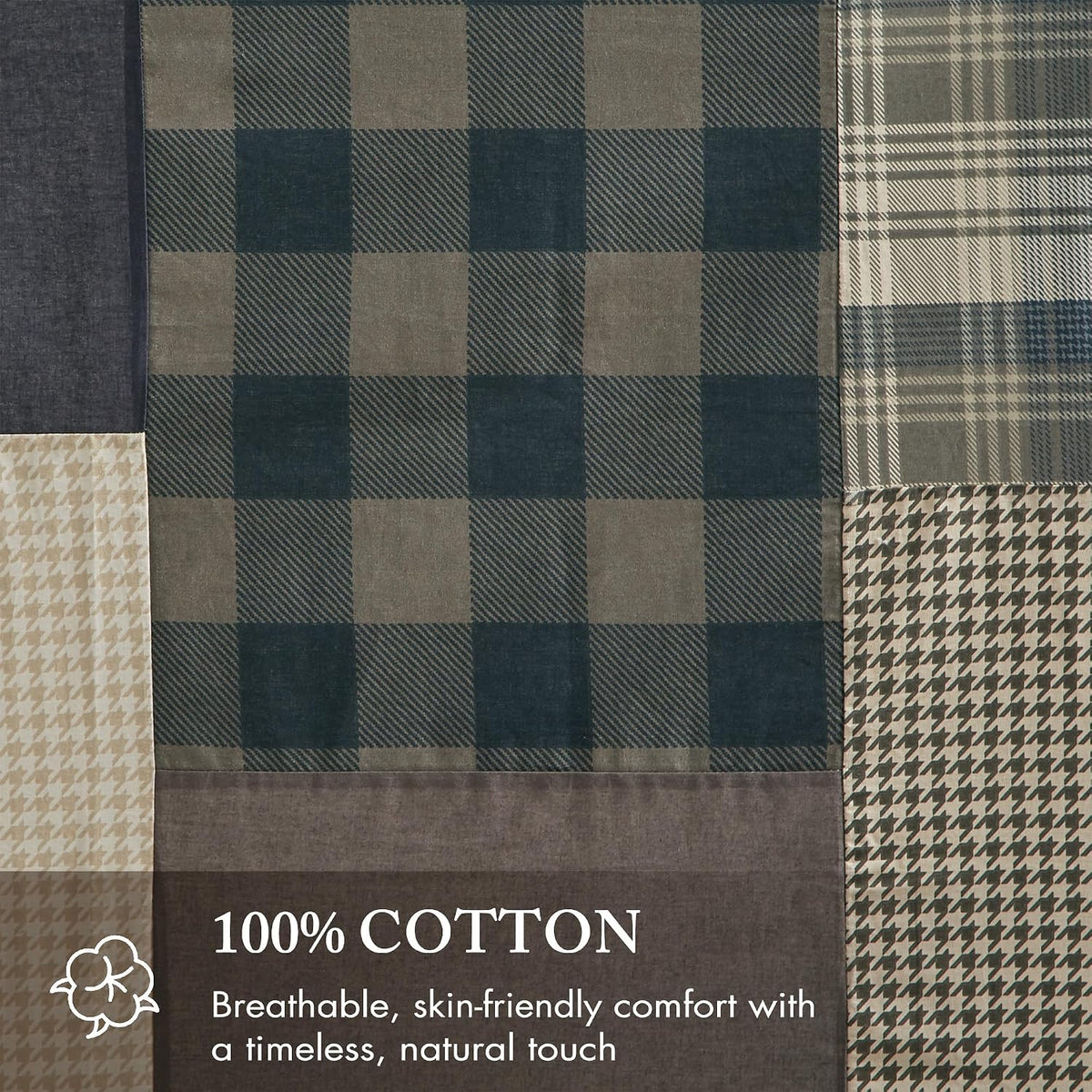 Woolrich Winter Hills 100% Cotton Shower Curtain, Cabin Lodge Plaid Pieced Design, Farmhouse Bathroom Decor, Machine Washable, Fabric Privacy Screen 72x72, Tan/Blue