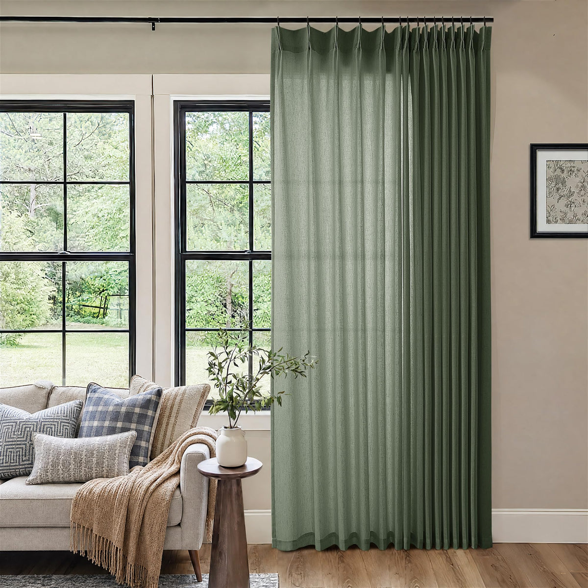 72 Inch Linen Pleated Shower Curtain Burlywood Birch Semi Sheer