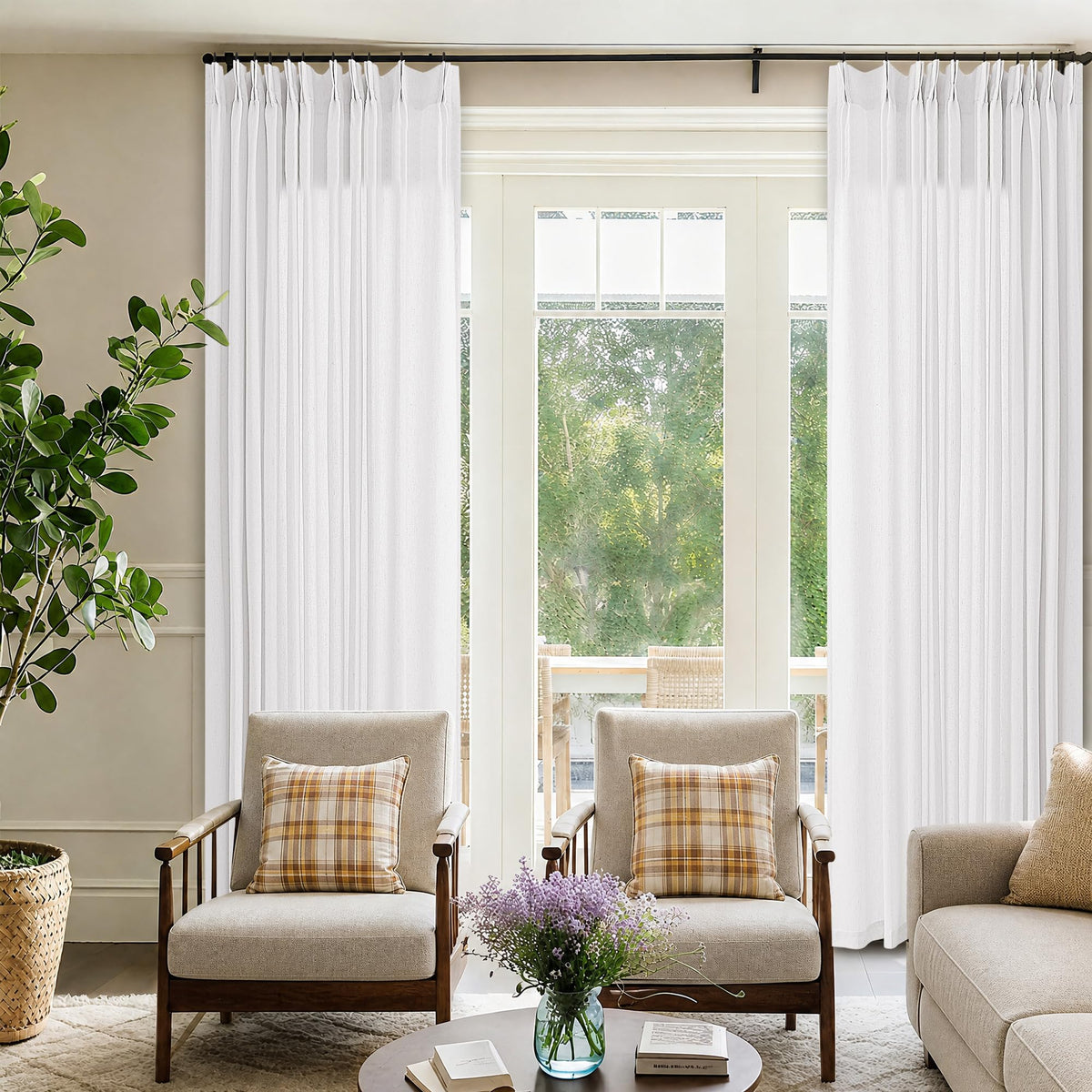 72 Inch Linen Pleated Shower Curtain Burlywood Birch Semi Sheer
