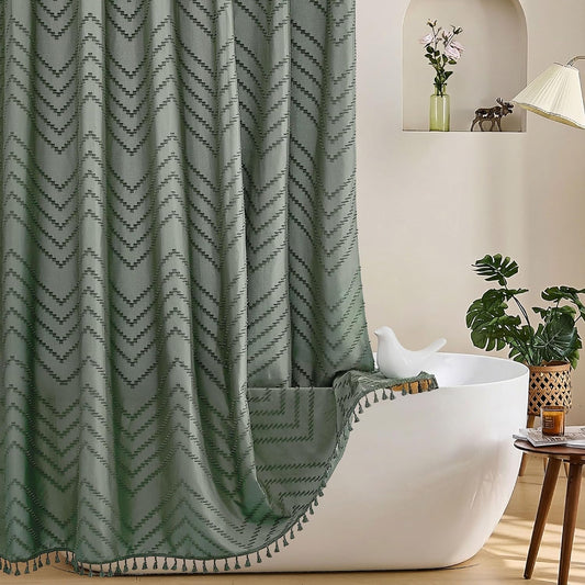 Siiluminisoy Sage Green Shower Curtain for Bathroom Boho Shower Curtain