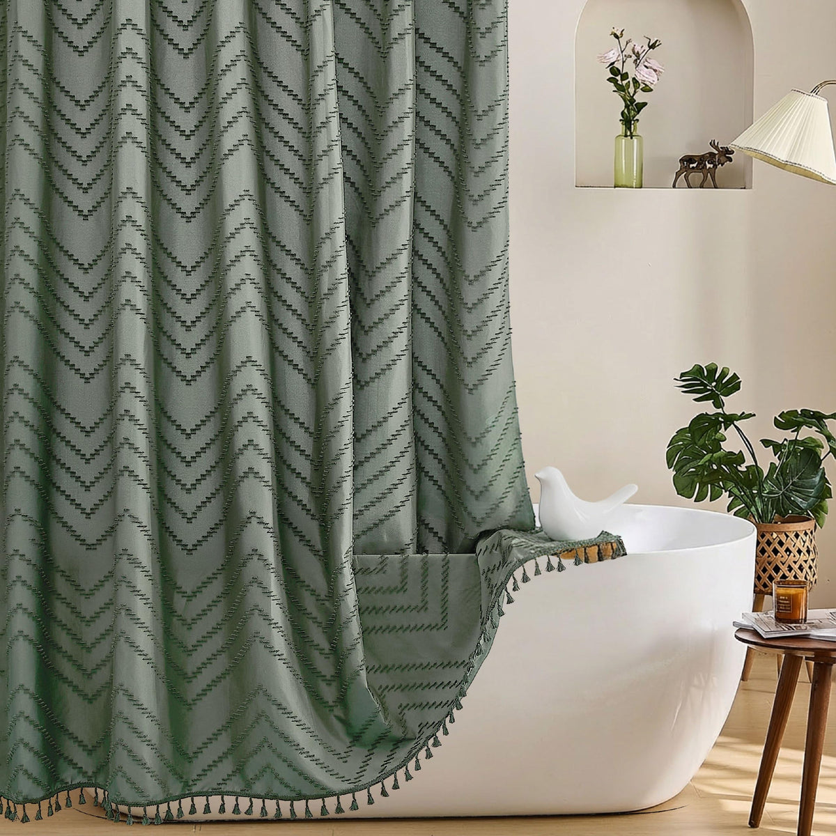 Siiluminisoy Sage Green Shower Curtain for Bathroom Boho Shower Curtain
