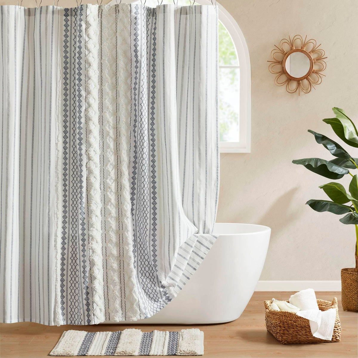 INK+IVY 100% Cotton Tufted Shower Curtain for Bathroom, Navy, 72 x 72