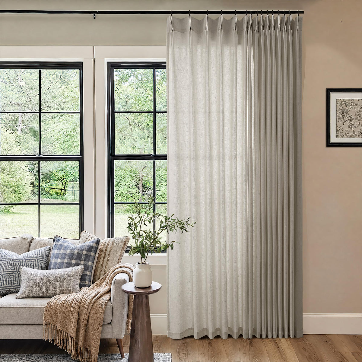 72 Inch Linen Pleated Shower Curtain Burlywood Birch Semi Sheer