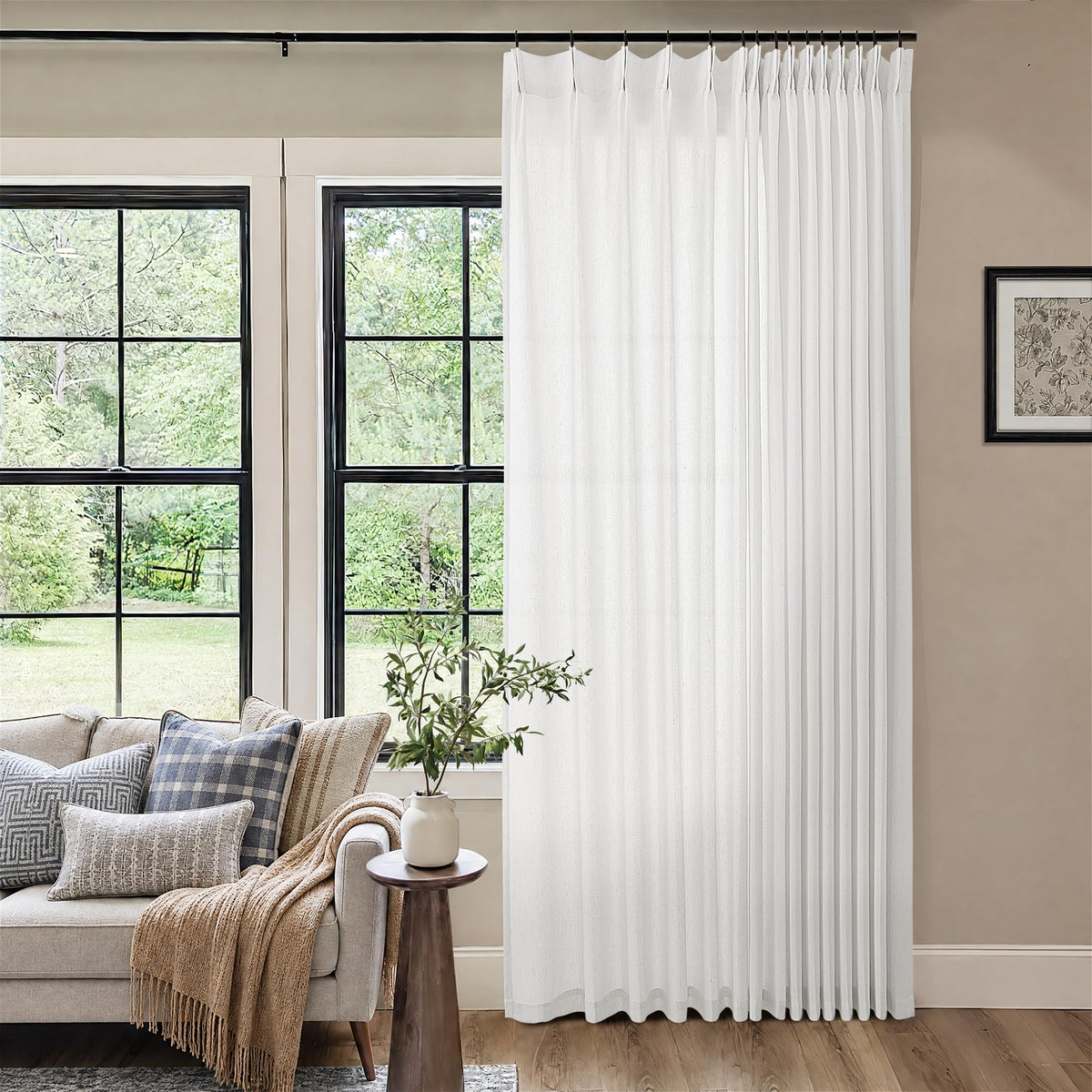 72 Inch Linen Pleated Shower Curtain Burlywood Birch Semi Sheer