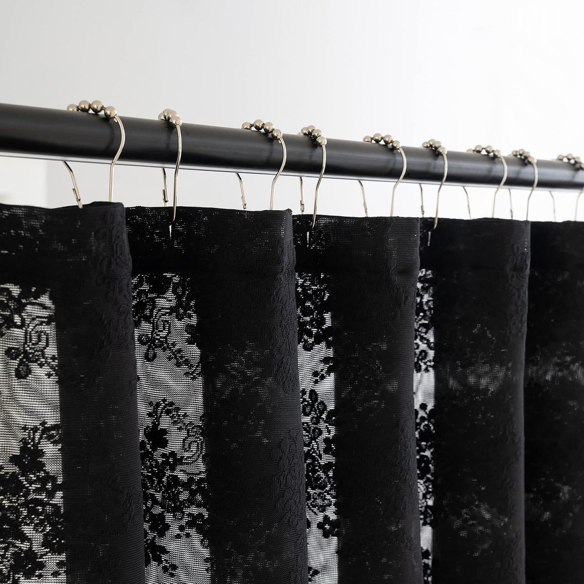 TUDECO Black Lace Shower Curtain with Valance, Gothic Style, 72 x 72 Inch
