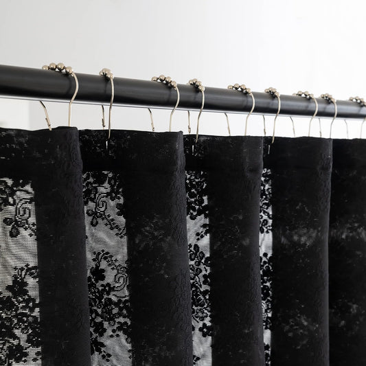 TUDECO Black Lace Shower Curtain with Valance, Gothic Style, 72 x 72 Inch