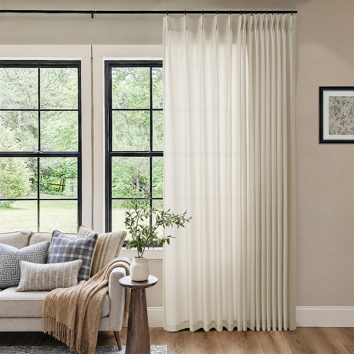 72 Inch Linen Pleated Shower Curtain Burlywood Birch Semi Sheer
