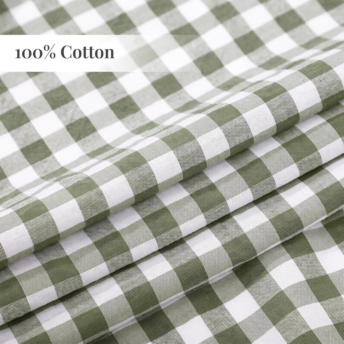 Sage Green Gingham Ruffle Shower Curtain 72x72 Cotton Fabric