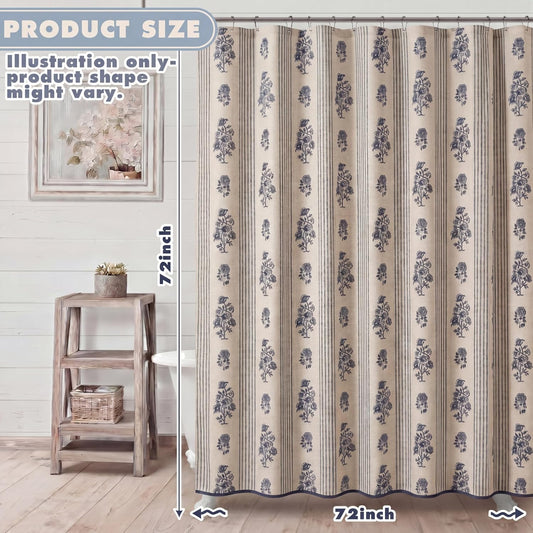 Light Blue Cottagecore Floral Linen Shower Curtain, 72" x 72"
