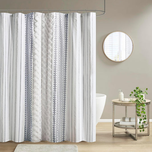 INK+IVY 100% Cotton Tufted Shower Curtain for Bathroom, Navy, 72 x 72