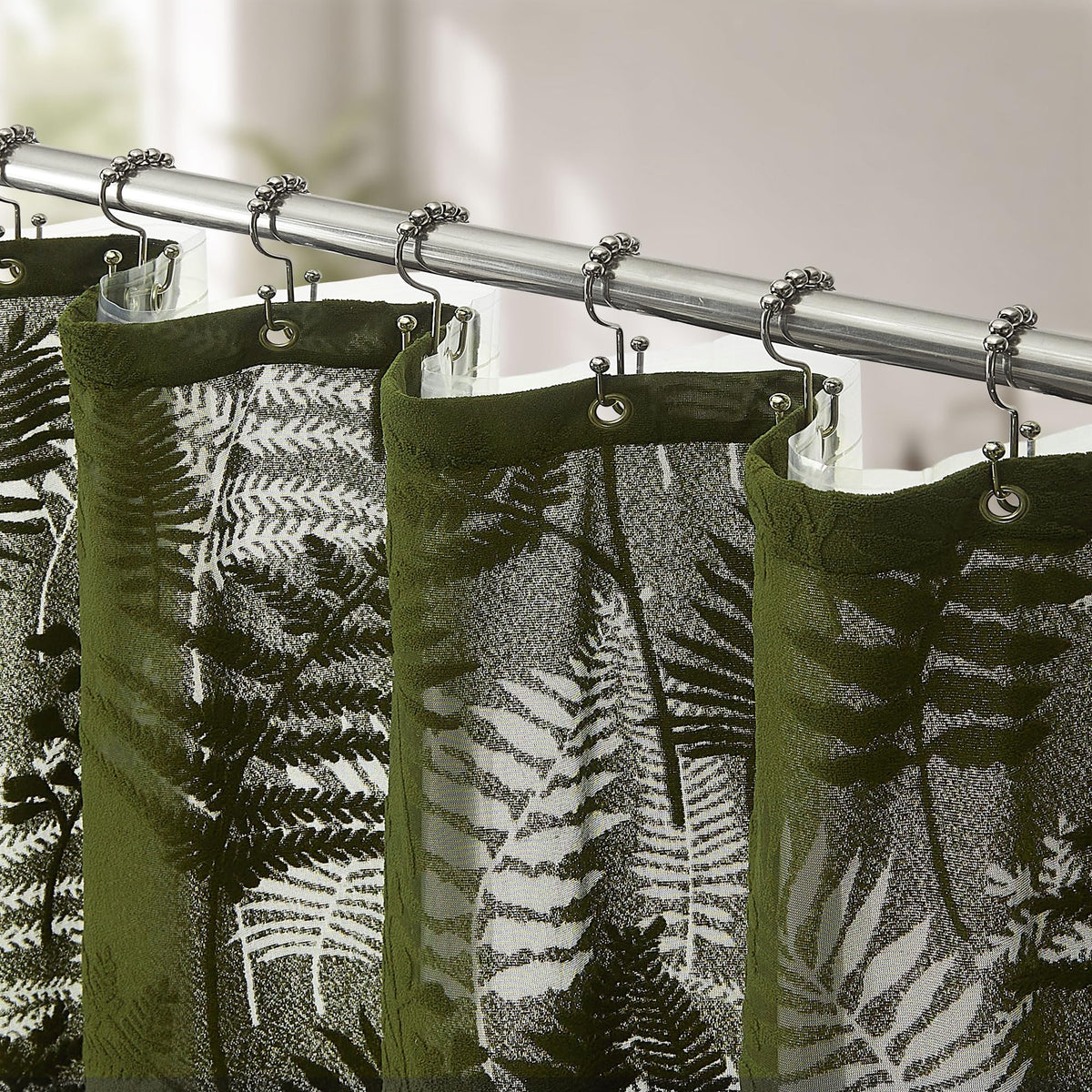 Olive Green Shower Curtain Lace Tropical Plant Textured Shower Curtain Sheer Farmhouse Fabric Shower Curtains for Bathroom 72 x 72