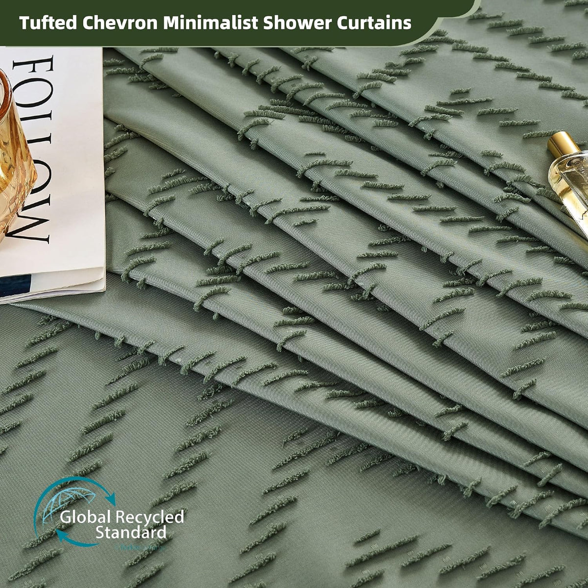 Siiluminisoy Sage Green Shower Curtain for Bathroom Boho Shower Curtain