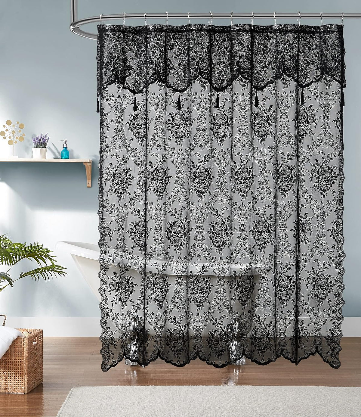 Warm Home Designs Black Stall Shower Curtain with Valance. LA Black 36