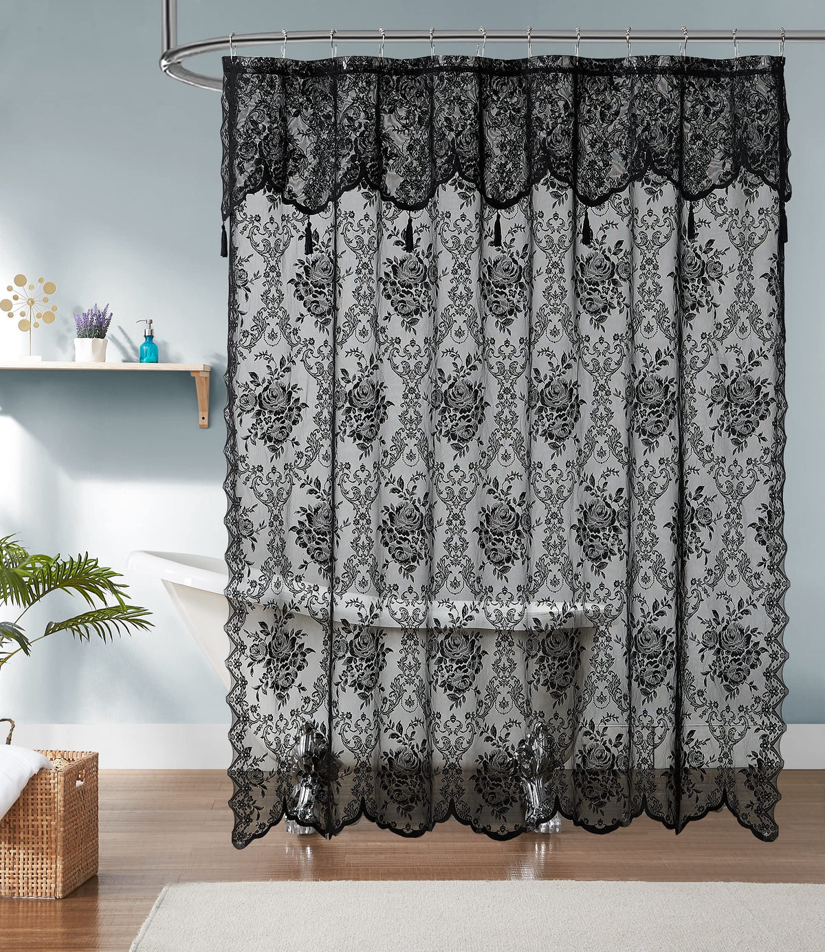 Warm Home Designs Black Stall Shower Curtain with Valance. LA Black 36